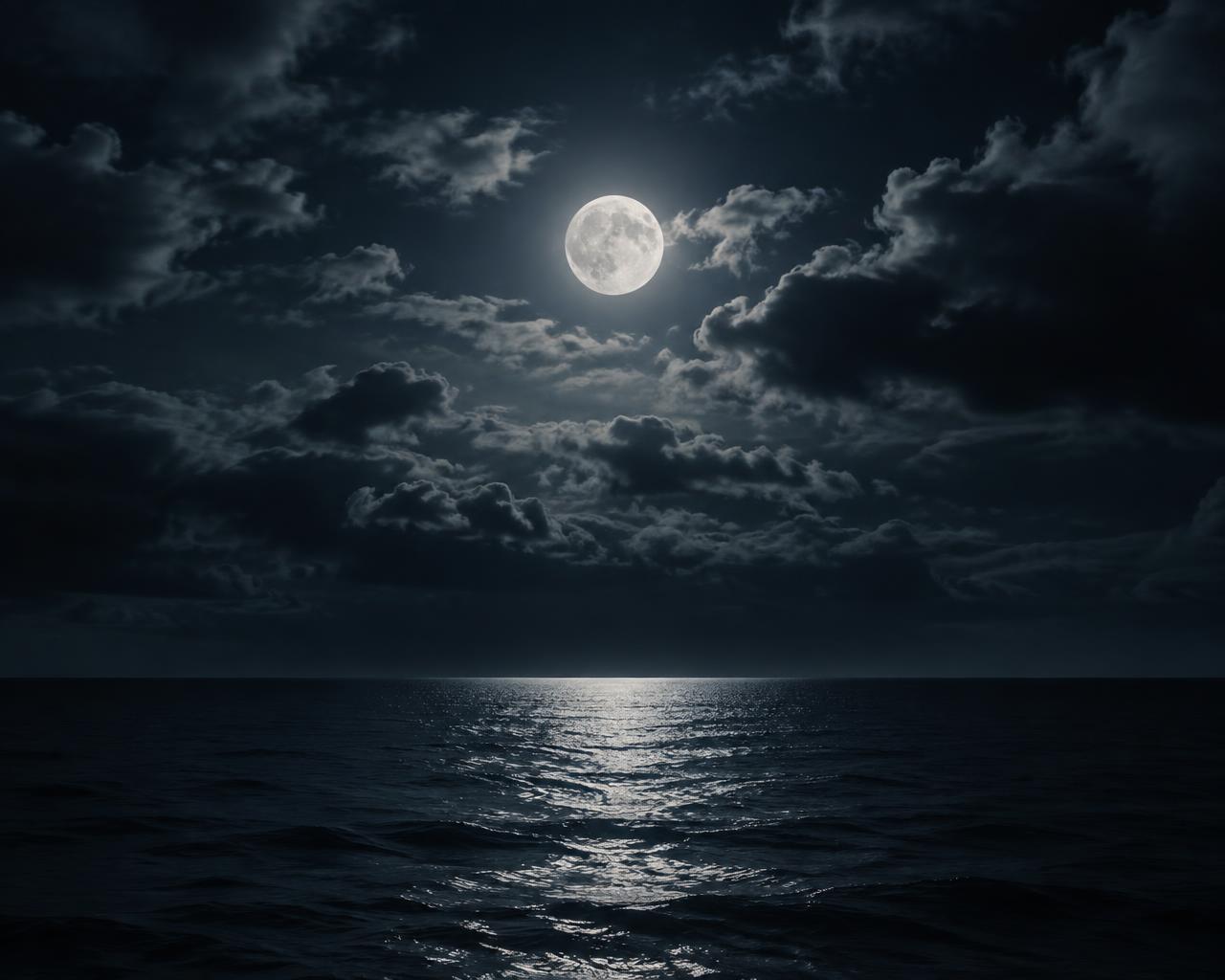Moonlit ocean at night