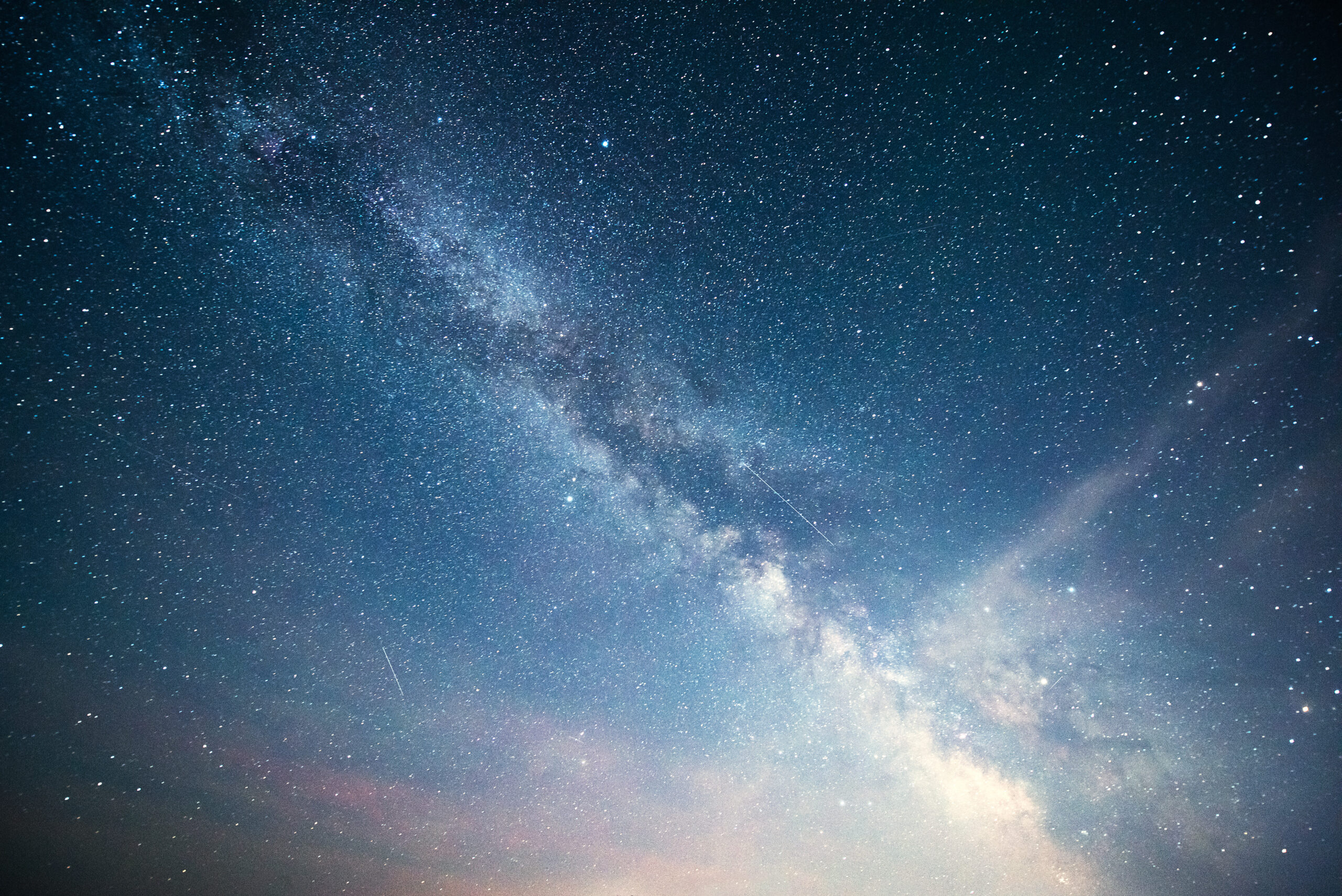 Vibrant night sky with stars and nebula and galaxy. Deep sky astrophoto.